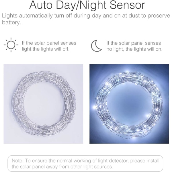 Solcelledrevne strenglys, 20M 200 LED udendørs vandtætte solcelledrevne strenglys