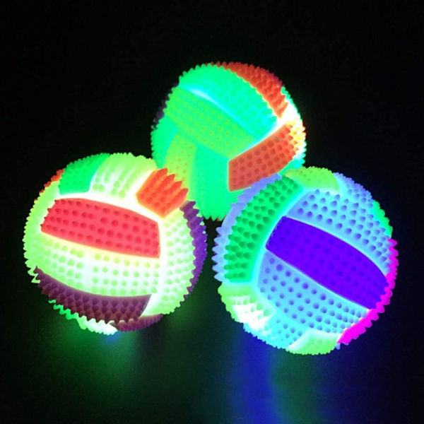 （6,5 cm）, 3 st fotbollsformade studsande tuggbollar med blixt