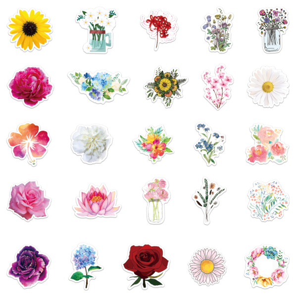 50 klistermærker - Blomster Graffiti klistermærker, Multifarvede