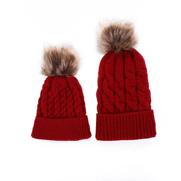 2PCS Mor og barn lue Familie matchende lue Vinter varmere