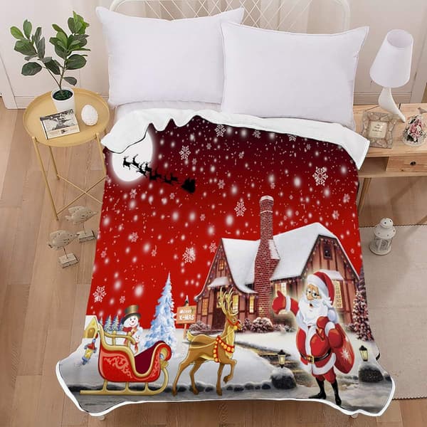 Rød Santa's Galaxy Snow Blanket Sengetøj, Digital Tryk, Blød M