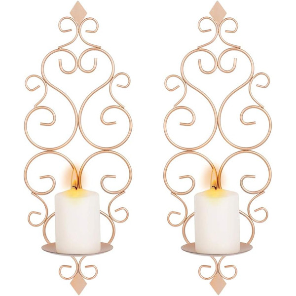 Set med 2 Tealight Ljusstakar Metall Väggmonterad Ljusstake