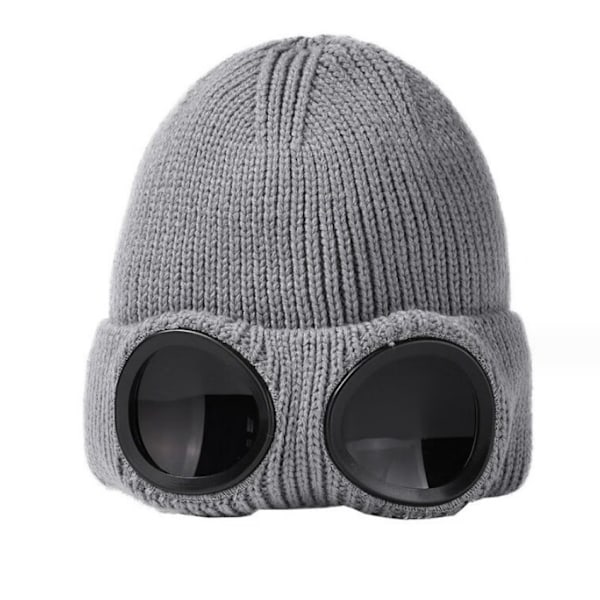 Grå stickad mössa för, stickad ullmössa höst-vinter herr och dam