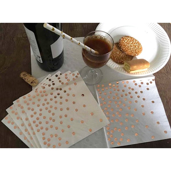 50 stk. Roségull Servietter i Papir, Cocktail Servietter 33*33cm med Ros