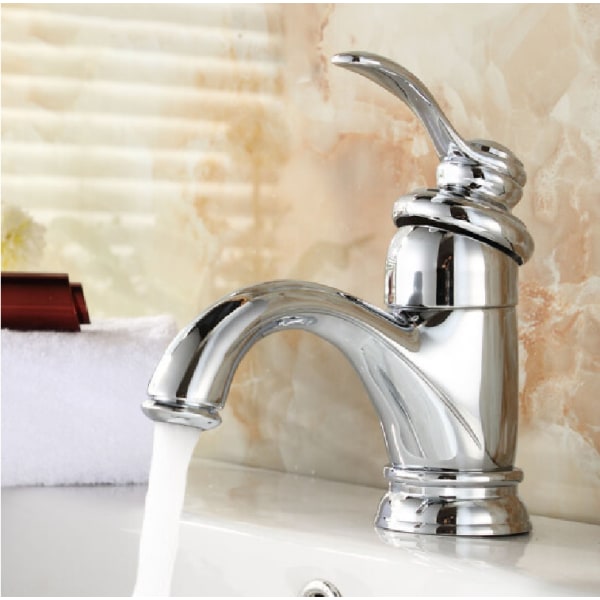 Brass Single Hole Basin Faucet, Bathroom Hot and Cold Water Basin