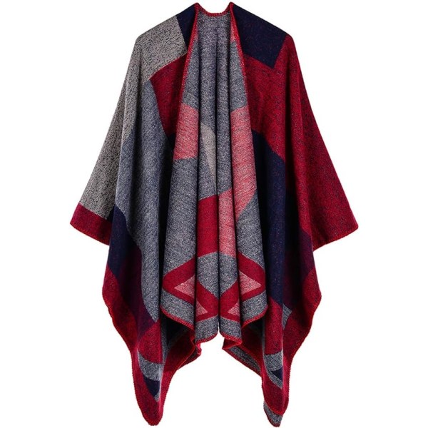 Red Women's Winter Reversible Oversized Blanket Shawl Wrap Open F