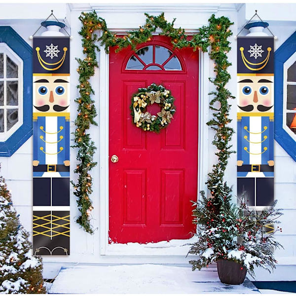 Sæt med 2 nøddeknækker julebannere, udendørs ophængning jul
