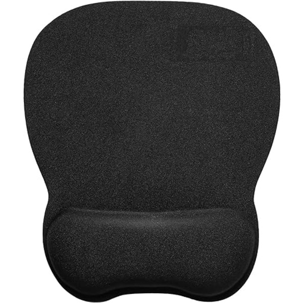 svart 4mm musematte med ergonomisk håndleddsstøtte, memory foam paddin