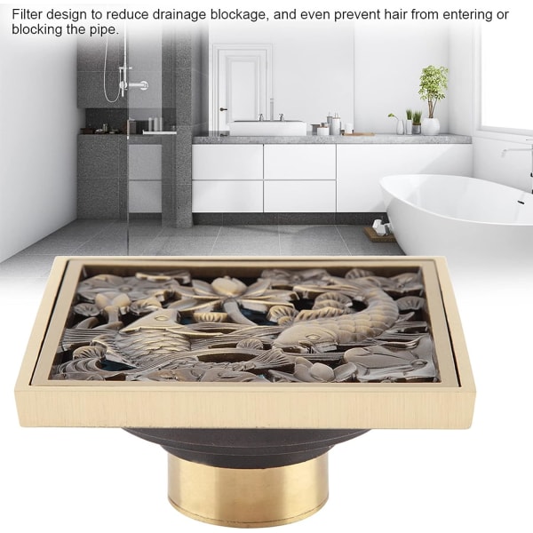 10 * 10cm,Hibiscus Flower Pattern，Brass Bathroom Floor Drain - An