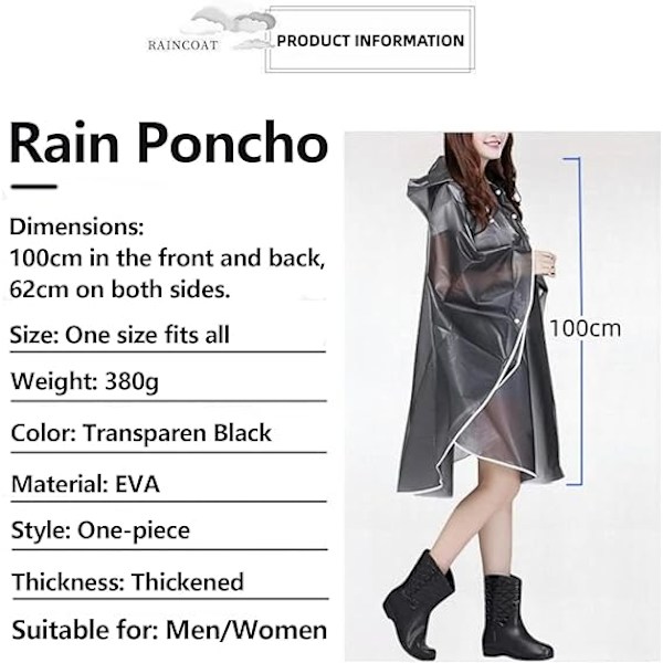 1kpl Sadetakki Poncho, poncho/sadetakki miehille ja naisille, sopii