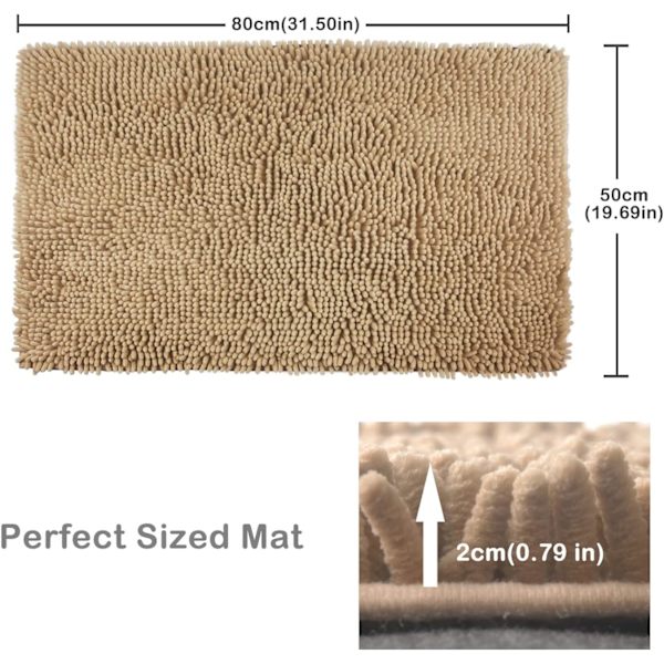 50X80cm Chenille Mikrofiber Shag Halkskyddad Badmatta, Maskintvättbar