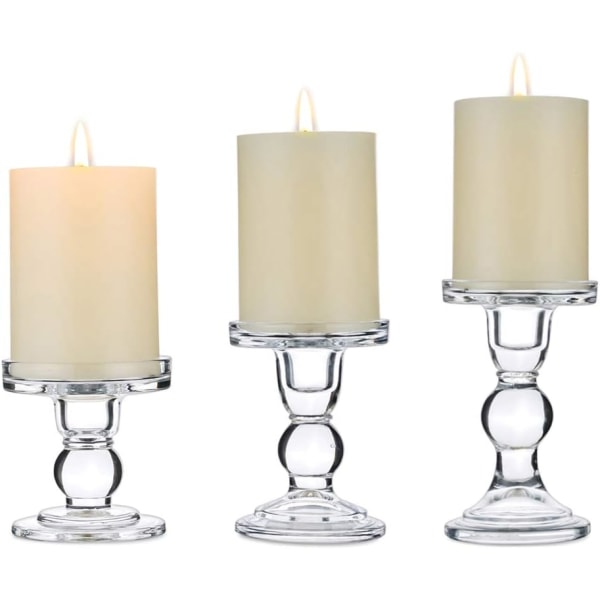 Set of 3 Clear Glass Candle Holders for Pillar and Candlestick Ca