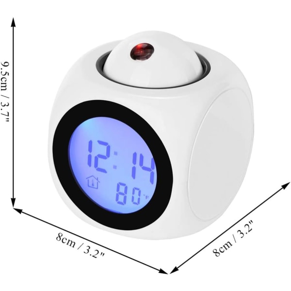 Digital Projektionsklocka Tyst LED Väckarklocka 12/24h Tak Pr
