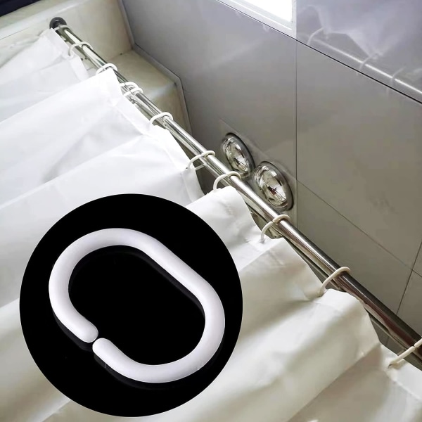 12 st C-formade duschdraperiringar i plast för dörr