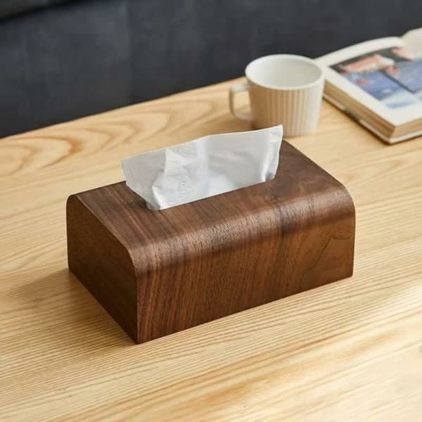 1 stk. Stue Tissue Box Valnøtt Tre Papirboks Bord Desktop St