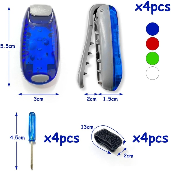 4-pakks klipsbare LED-sikkerhetslys for nattløping, fjellklatring