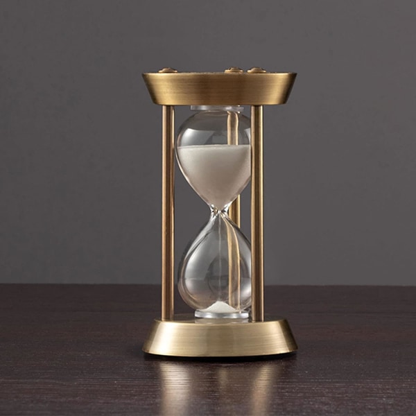 Vit metall mässing timglas sandklocka timers10 minuter, glas San