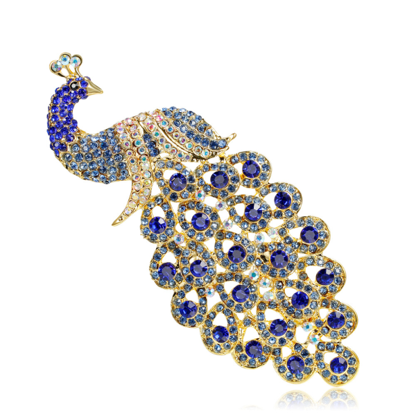 extra large size royal blue crystal rhinestone peacock brooch pop