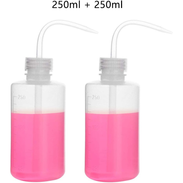 2 stk. 250 ml plastflasker med smal LDPE-tud