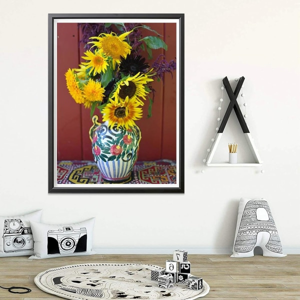 30x40 cm 5D Diamantmålning Solros Vas, DIY Diamantmålning Kits