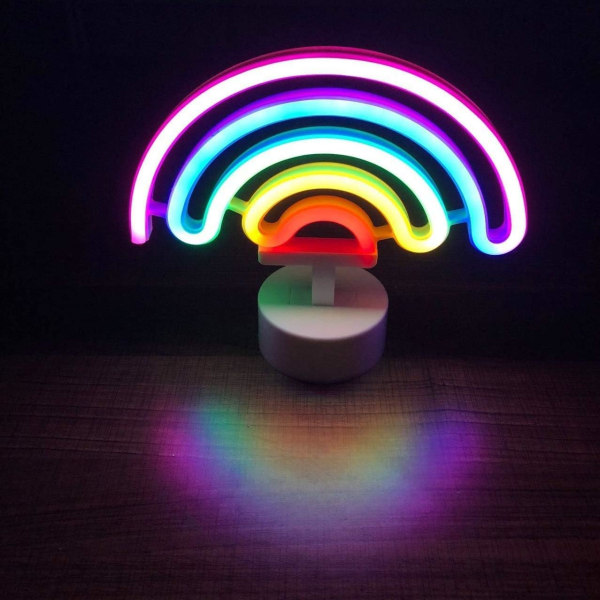 Regnbue Neon Skilt med Base, USB, Batterier for Soverom Decor, Pl