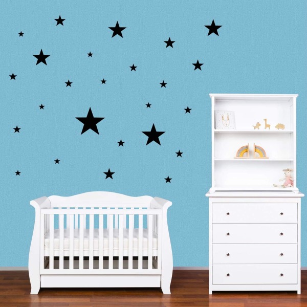 Sæt med 45 stjerner børnevægklistermærker - vægdekorationsklistermærke til babyværelse