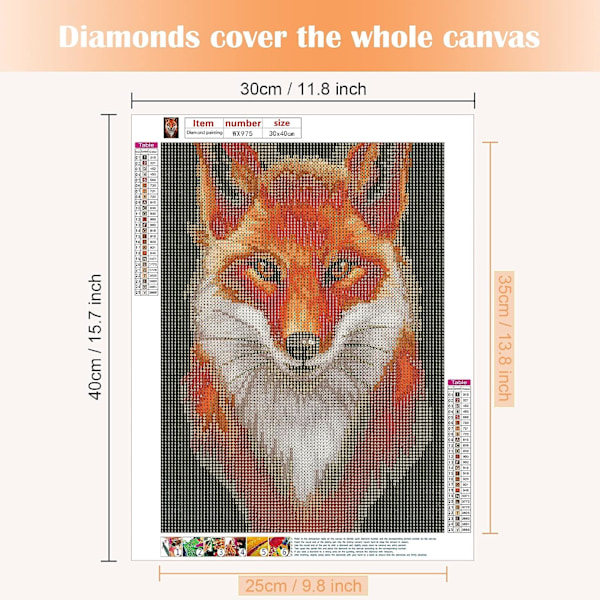 30 x 40 cm DIY 5D Diamantmaleri Ræv C
