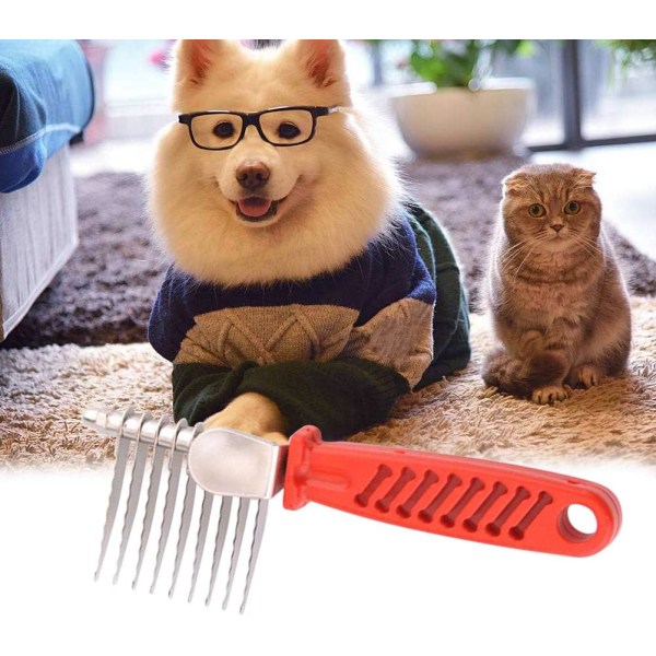 (Röd) Pet Comb - Avmattningskam för hundar och katter Avmattningsverktyg Pet Detang