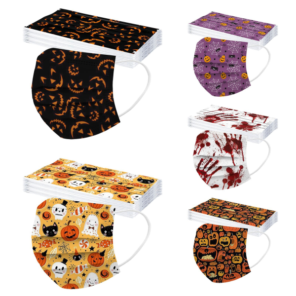50 stk Halloween engangsspunlace stoff trelags voksen menn og kvinner munnbind