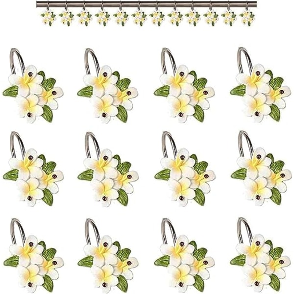 12 stk hvite blomster dekorative dusjgardinkroker i metall U-form,