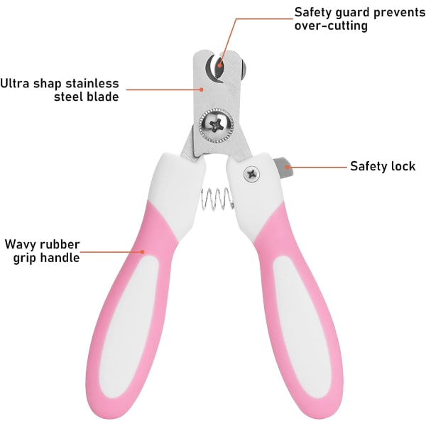 (Vaaleanpunainen) Koiran kynsileikkuri kynsiviilalla, ruostumattomasta teräksestä valmistettu kynsileikkuri
