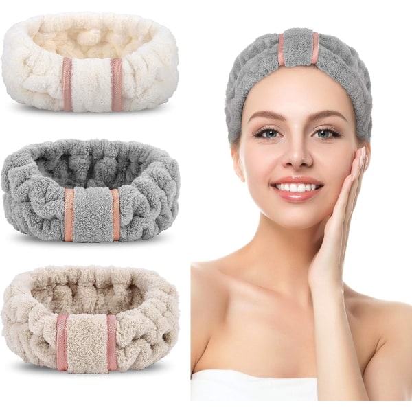 (vit, grå, khaki) 4-pack mikrofiber spa-pannband för hudvård