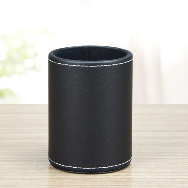 1 stk. Sort Kontorartikler Læder Rund Pen Cylinder Kontor Stati