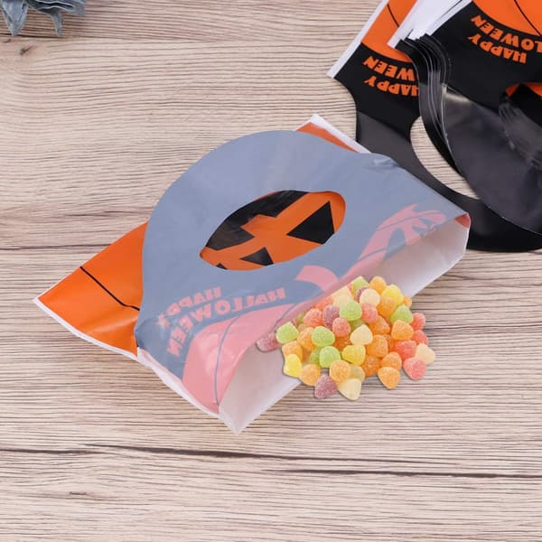 50 st Halloween-godispåsar i plast, pumpa-presentpåsar