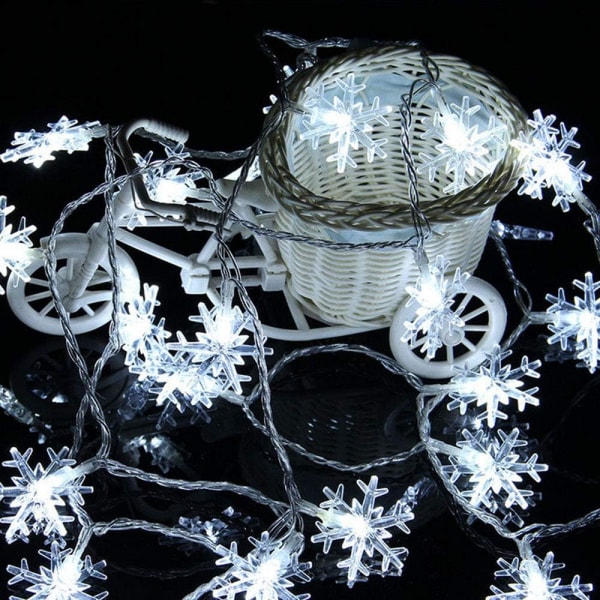 (Hvit) LED String Lights Christmas Snowflake Lights Batteridrift