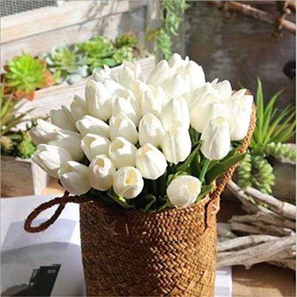 12 stk. Kunstige tulipaner i latex, kunstige blomster med ekte preg, hvite