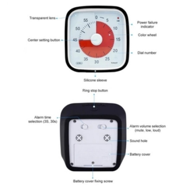 Visuel timer 60min - klasseværelse skole til børn Sort Sort