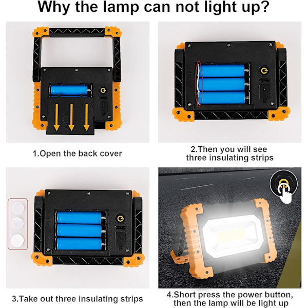 NATPOW Oppladbar LED Flomlys Byggeplass Arbeidslys