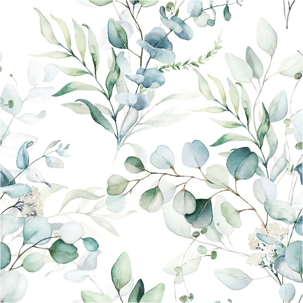 Peel and Stick Wallpaper Green/White Eucalyptus Leaf Floral Wall