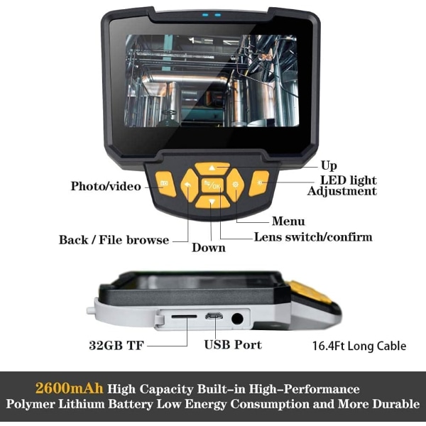 1080P Borescope Camera, HD Industrial Borescope Dual Lens Inspect