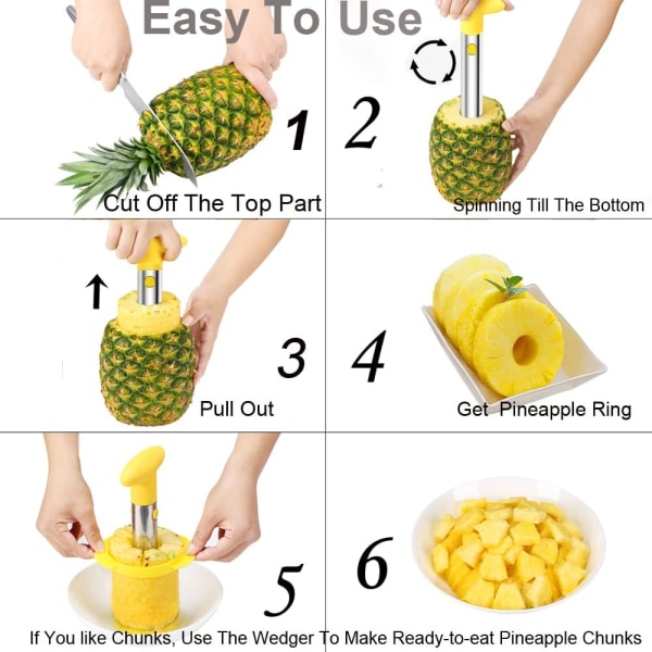 Ananas-skjærer for skrelling, uthuling og skjæring, rustfritt stål