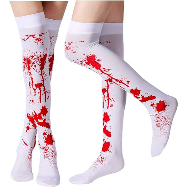 Blanc blodfläckade femmes Halloween cosplay bas, 2 höga bas