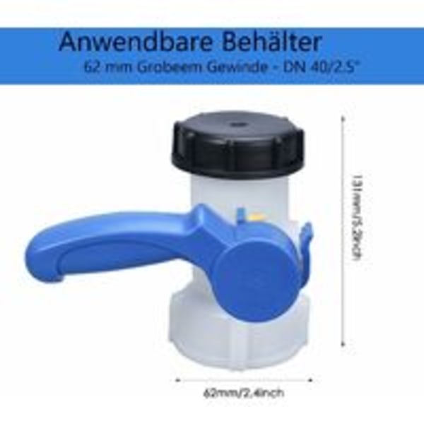 Sommerfuglventil, PP Sommerfuglventil med 62 mm mutteradapter for DN4