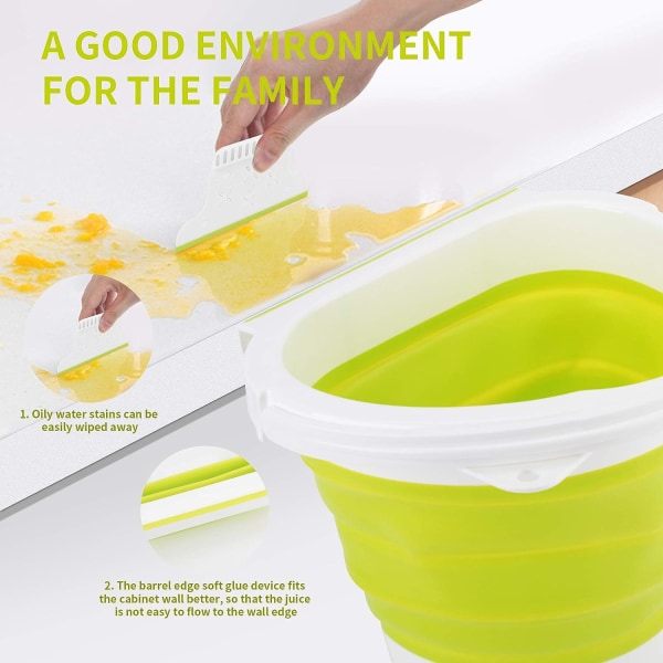 4L, (Green) Stylish Collapsible Kitchen Trash Bin Wall-Mounted Ki