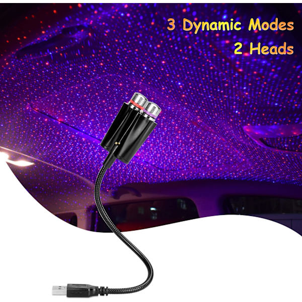 Billamp for bilinteriør, USB-omgivelseslys 3 dynamiske moduser Rom