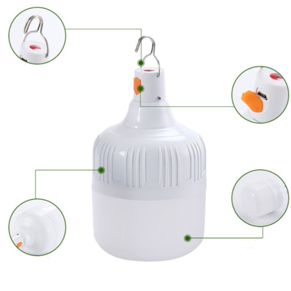 2 stk. Campinglys, Campinglys med USB Genopladelig 80W 5 M