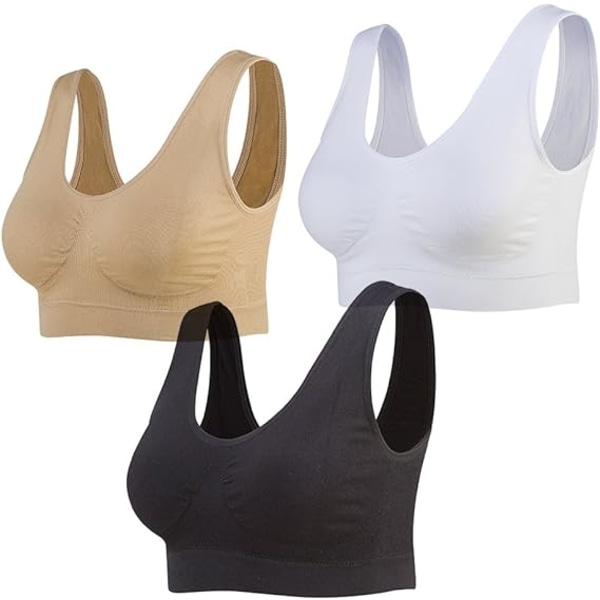 Sømløs sportsyoga-bh for kvinner med avtagbare puter (hvit og svart