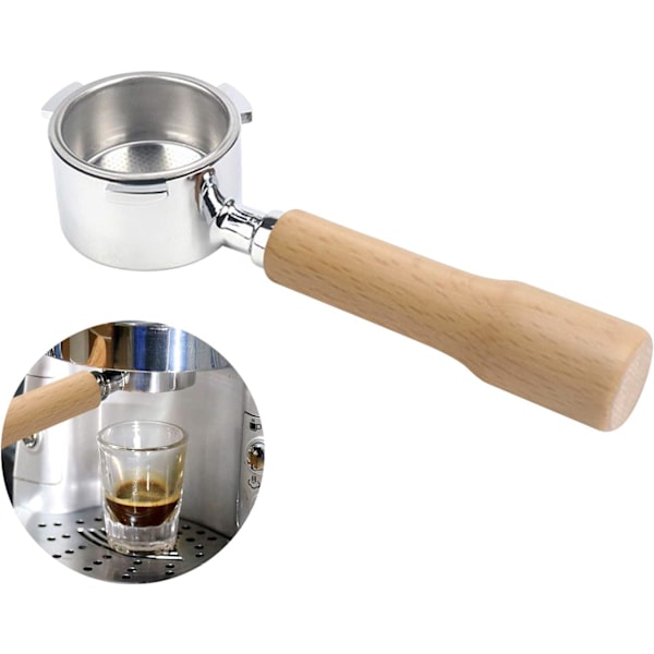 51mm Bottenlös Kaffeefilterhalter mit Filterkorb und Holz