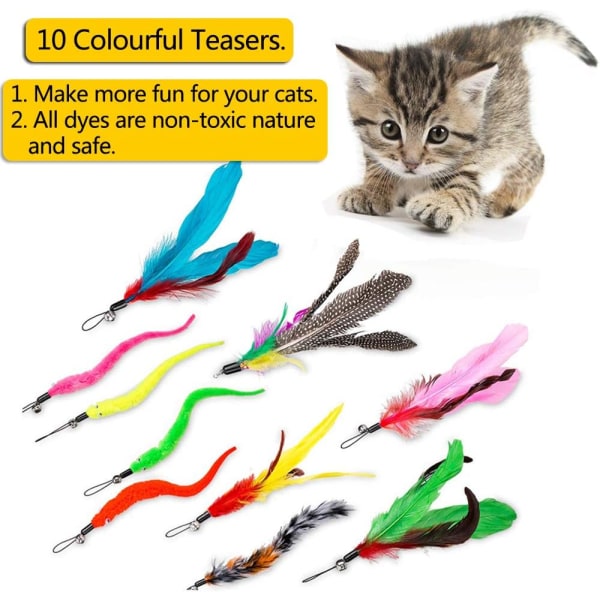 12 STK Cat Feather Toy, Stick Toy Cat Fishing Rod med 2 STK Inte