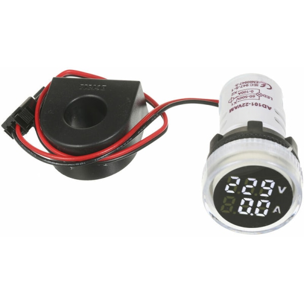 1 STK Hvit Mini Digital Volt-Amperemeter Rund Voltmeter Amperemeter Voltm